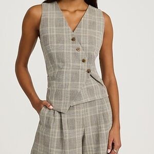 NWT Express Asymmetrical Plaid Four Button Blazer Vest size M